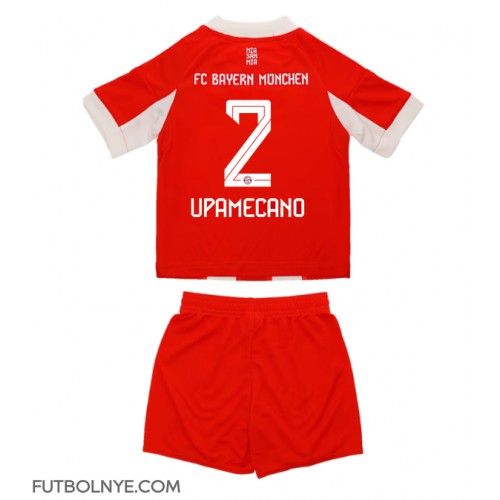 Camiseta Bayern Munich Dayot Upamecano #2 Primera Equipación para niños 2025-26 manga corta (+ pantalones cortos)
